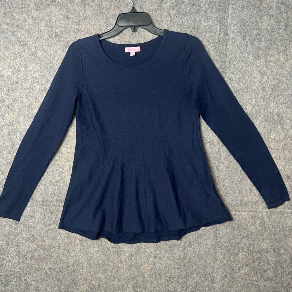 Lilly‎ Pulitzer Woman Size Small Peplum Deep Blue Long Sleeve Top